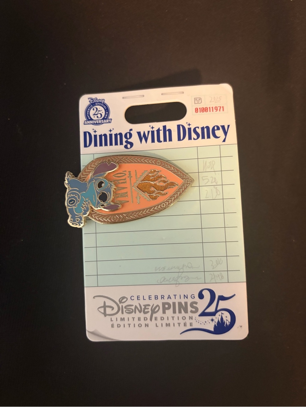Disney Stitch 25th Anniversary Pin- dining with Disney collection